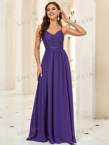 Guipure Lace Insert Chiffon Bridesmaid Dress