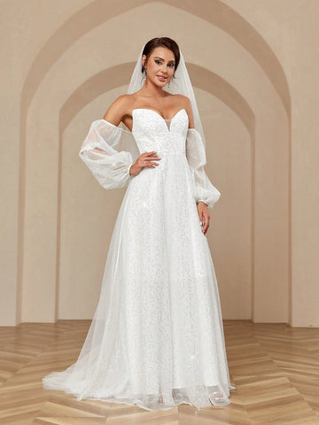 Heavy Beaded Work, Horn-Like Chest Design, Extra Long Train, Accommodating Straps, Dreamy Fairy-Like And Sexy Wedding Dress