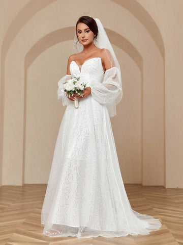 Heavy Beaded Work, Horn-Like Chest Design, Extra Long Train, Accommodating Straps, Dreamy Fairy-Like And Sexy Wedding Dress