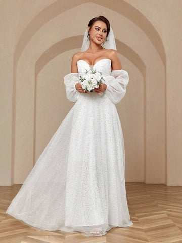 Heavy Beaded Work, Horn-Like Chest Design, Extra Long Train, Accommodating Straps, Dreamy Fairy-Like And Sexy Wedding Dress