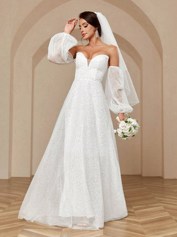 Heavy Beaded Work, Horn-Like Chest Design, Extra Long Train, Accommodating Straps, Dreamy Fairy-Like And Sexy Wedding Dress