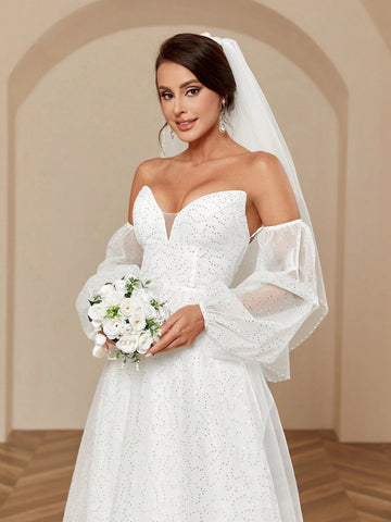 Heavy Beaded Work, Horn-Like Chest Design, Extra Long Train, Accommodating Straps, Dreamy Fairy-Like And Sexy Wedding Dress