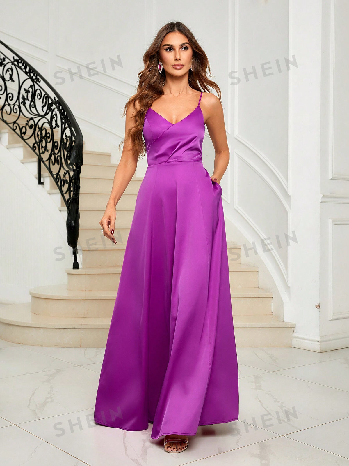 Hidden Pocket Satin Cami Bridesmaid Dress