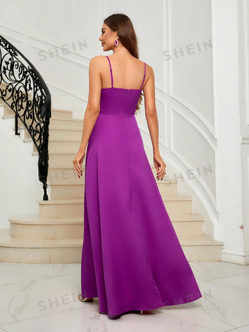 Hidden Pocket Satin Cami Bridesmaid Dress