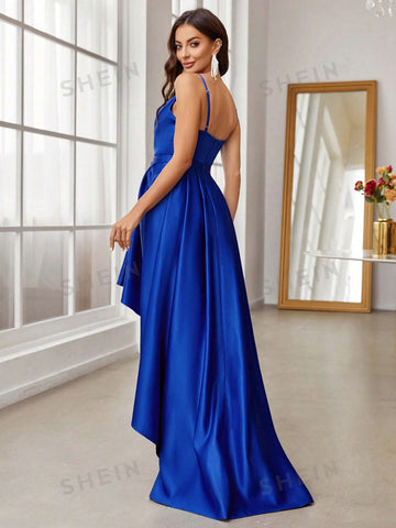 High Low Hem Satin Bridesmaid Dress