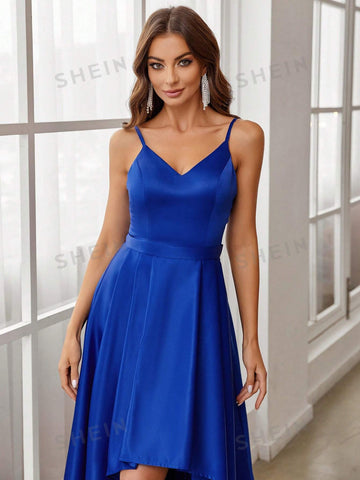 High Low Hem Satin Bridesmaid Dress