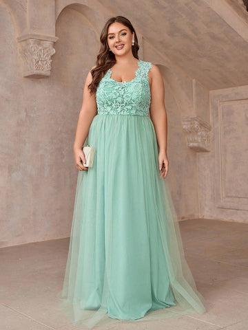 Lace Patchwork Elegant Plus Size Bridesmaid Dress