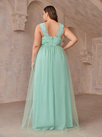 Lace Patchwork Elegant Plus Size Bridesmaid Dress