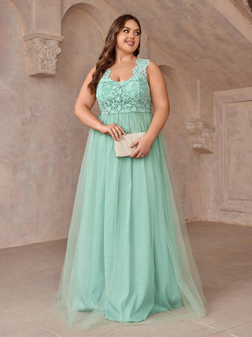 Lace Patchwork Elegant Plus Size Bridesmaid Dress