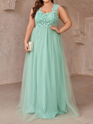 Lace Patchwork Elegant Plus Size Bridesmaid Dress