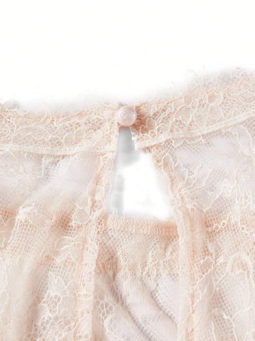 Ladies' Elegant And Romantic Light Apricot-Colored Lace Material With Soft And Skin-Friendly Chiffon Fabric, Heart Bust Shape A-Line Backless With Butterfly-Shaped Waterdrop Design Bridesmaid Dress