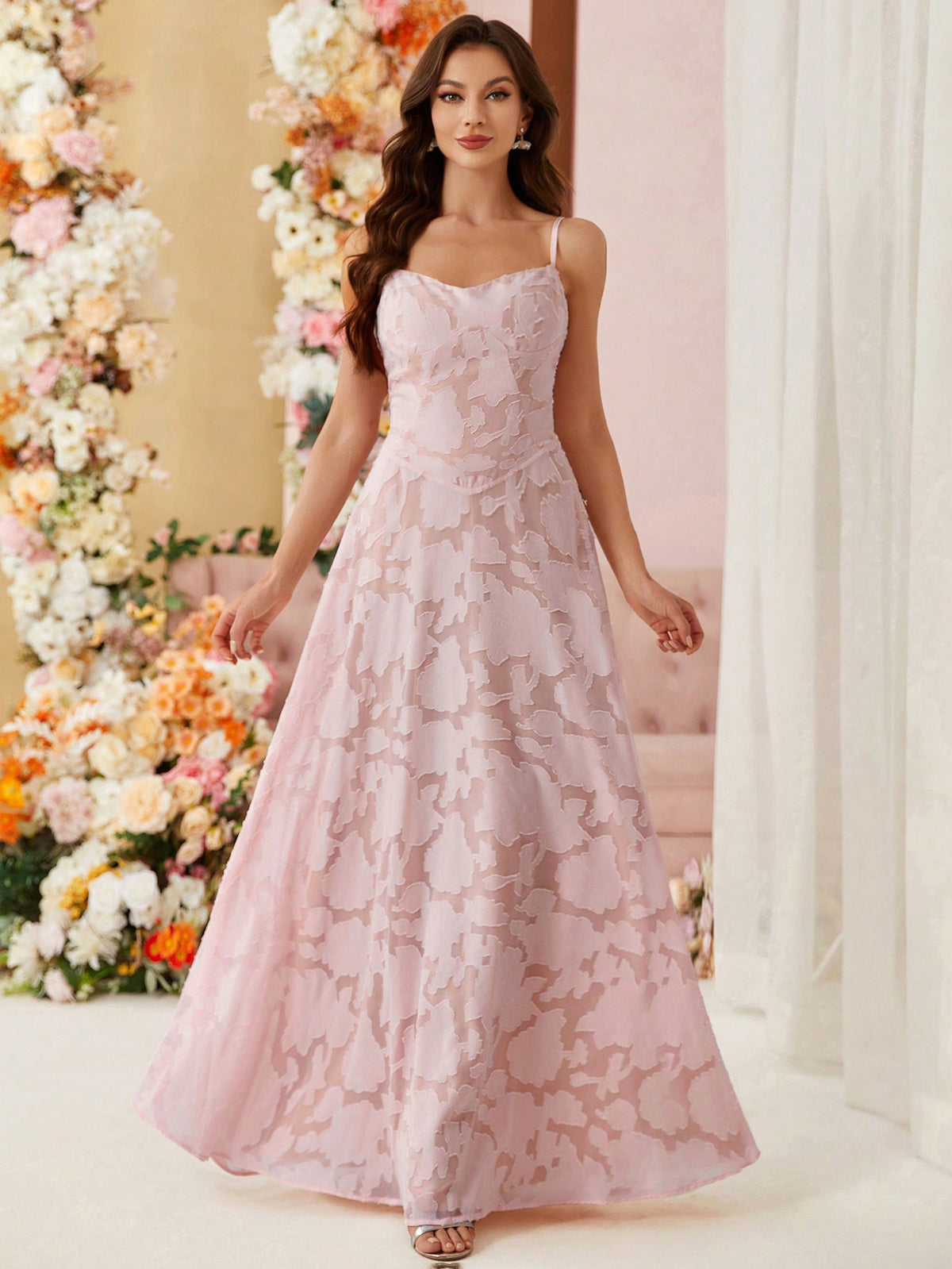 Ladies Jacquard Fabric Volume Umbrella Skirt Suspender Bridesmaid Dress