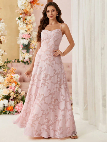 Ladies Jacquard Fabric Volume Umbrella Skirt Suspender Bridesmaid Dress