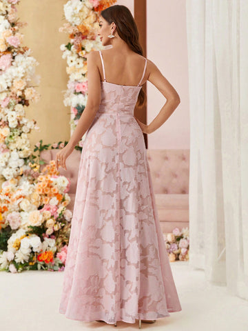 Ladies Jacquard Fabric Volume Umbrella Skirt Suspender Bridesmaid Dress