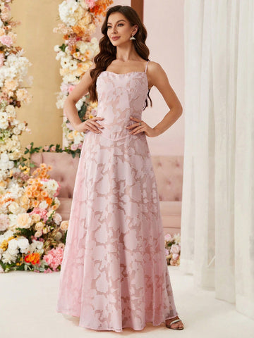 Ladies Jacquard Fabric Volume Umbrella Skirt Suspender Bridesmaid Dress