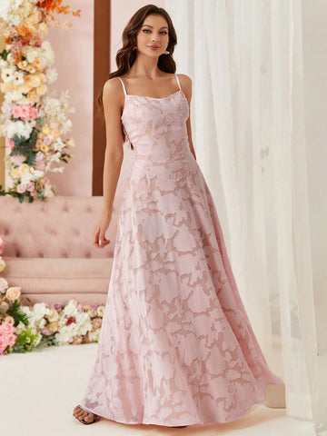 Ladies Jacquard Fabric Volume Umbrella Skirt Suspender Bridesmaid Dress