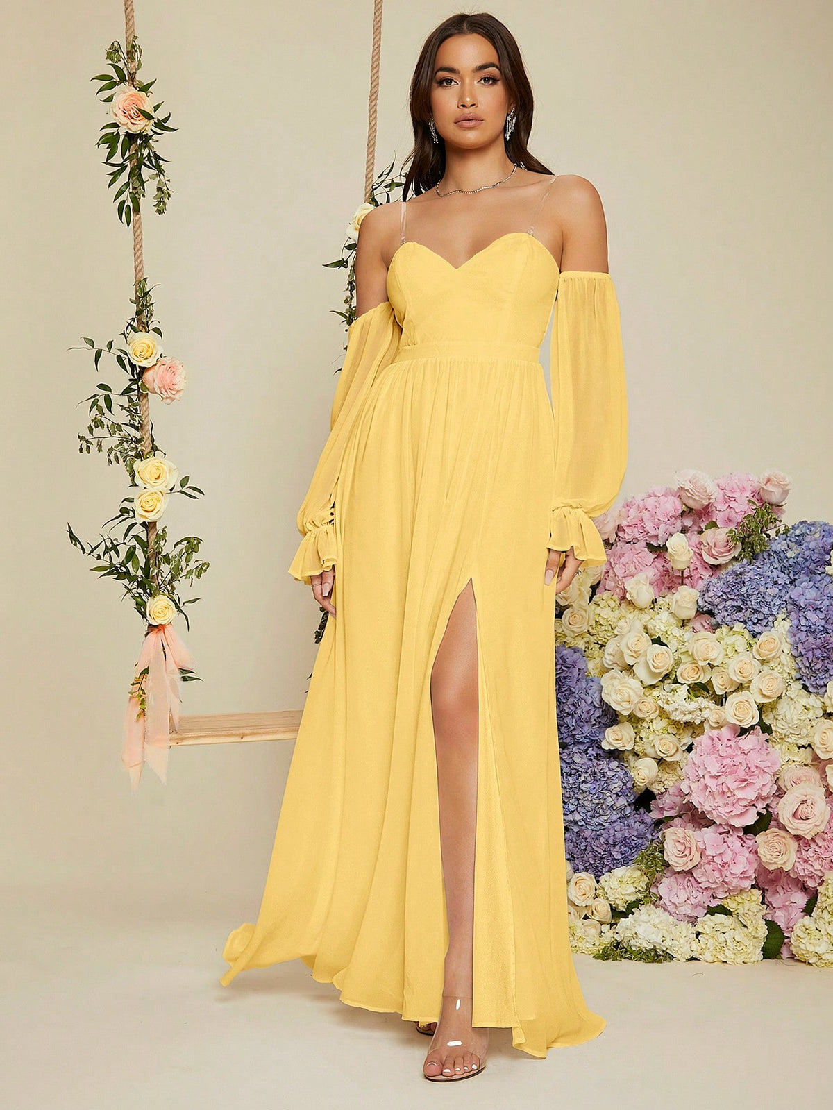 Ladies' One Shoulder Split Bridesmaid Dress