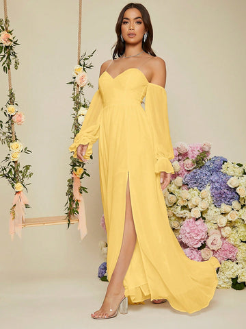 Ladies' One Shoulder Split Bridesmaid Dress