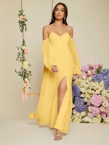 Ladies' One Shoulder Split Bridesmaid Dress