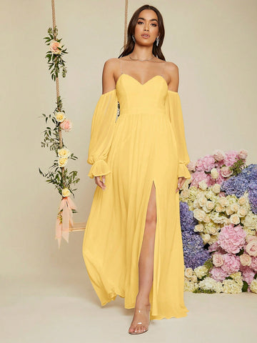 Ladies' One Shoulder Split Bridesmaid Dress