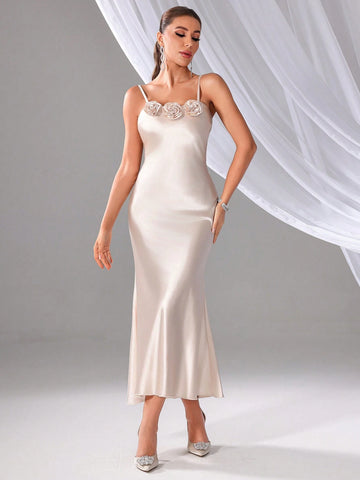 Ladies' Plain Simple Style 3D Flower Decorated Bridesmaid Dress (Adult) For Daily Wear