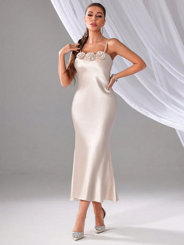 Ladies' Plain Simple Style 3D Flower Decorated Bridesmaid Dress (Adult) For Daily Wear