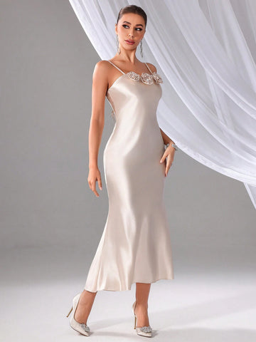 Ladies' Plain Simple Style 3D Flower Decorated Bridesmaid Dress (Adult) For Daily Wear