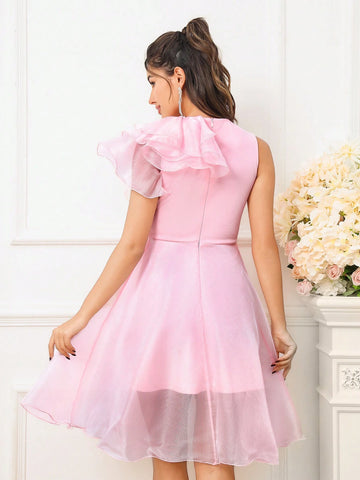 Ladies Romantic And Elegant Pink Knitted Round Neck Dress With Splicing And Shiny  Ramadan Iftar Dresses, Evening Prom Parties, Formal Cocktail Party Dress