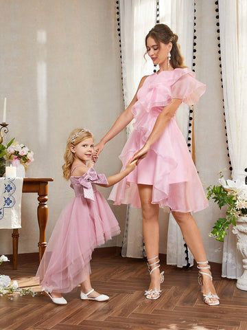 Ladies Romantic And Elegant Pink Knitted Round Neck Dress With Splicing And Shiny  Ramadan Iftar Dresses, Evening Prom Parties, Formal Cocktail Party Dress