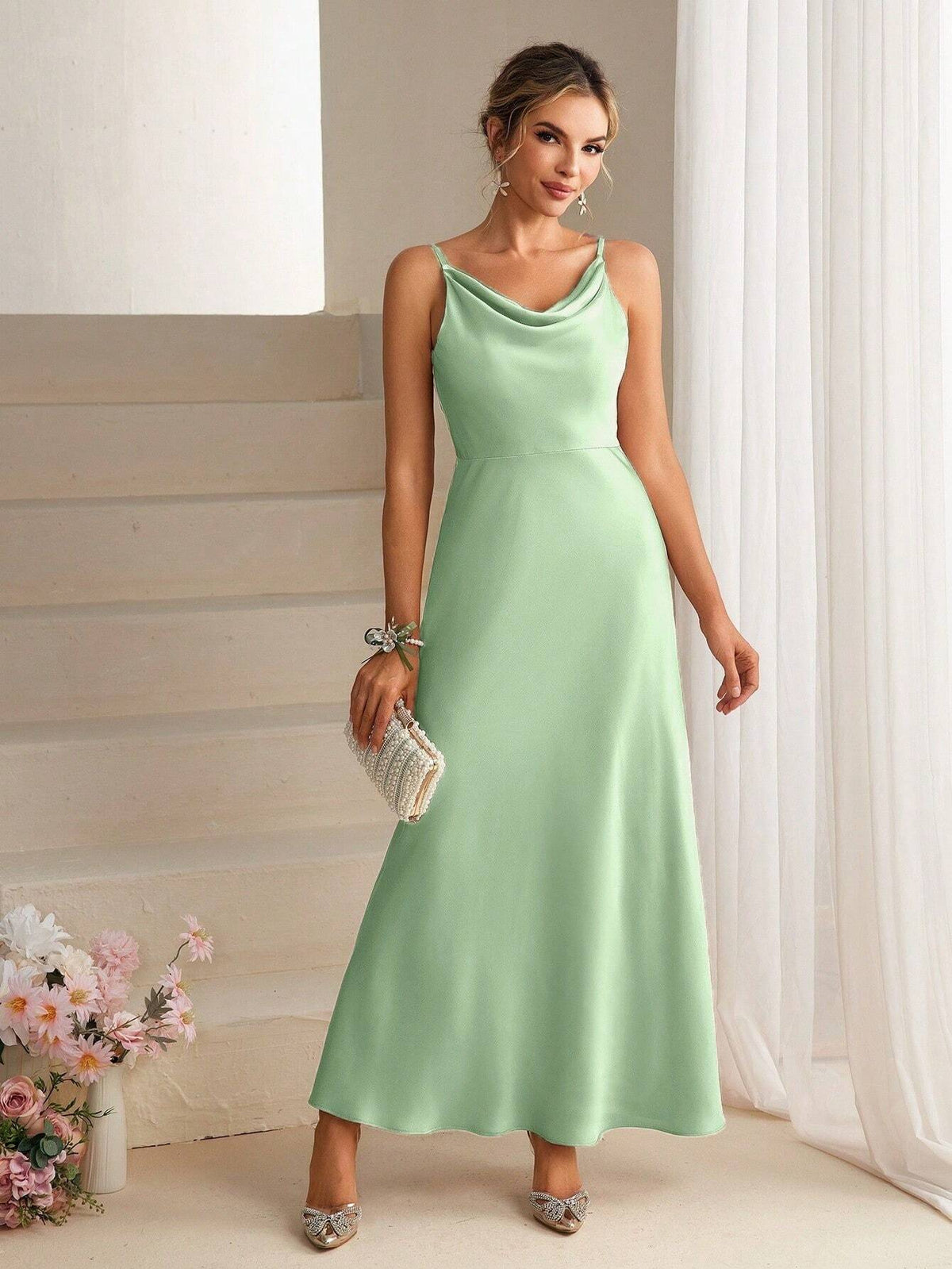 Women's Simple Solid Color Daily Wear Elegant Bridesmaid Long Dress With Spaghetti Straps