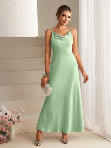 Women's Simple Solid Color Daily Wear Elegant Bridesmaid Long Dress With Spaghetti Straps