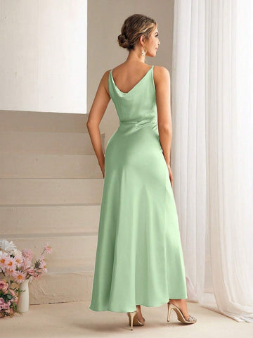 Women's Simple Solid Color Daily Wear Elegant Bridesmaid Long Dress With Spaghetti Straps