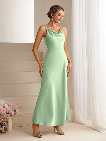 Women's Simple Solid Color Daily Wear Elegant Bridesmaid Long Dress With Spaghetti Straps