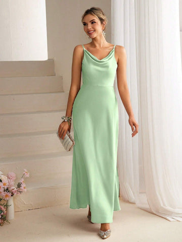 Women's Simple Solid Color Daily Wear Elegant Bridesmaid Long Dress With Spaghetti Straps