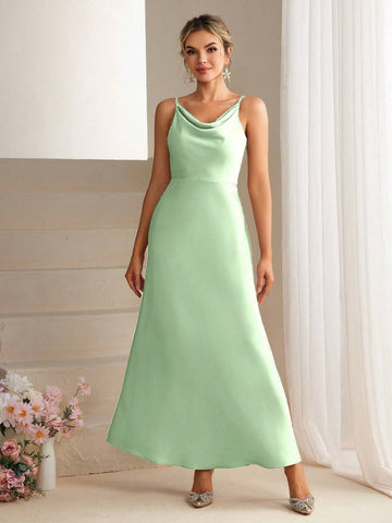 Women's Simple Solid Color Daily Wear Elegant Bridesmaid Long Dress With Spaghetti Straps
