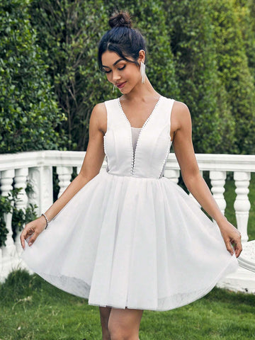 Ladies Solid Color Simple Daily/Evening Party Tulle Dress