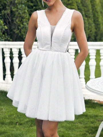 Ladies Solid Color Simple Daily/Evening Party Tulle Dress