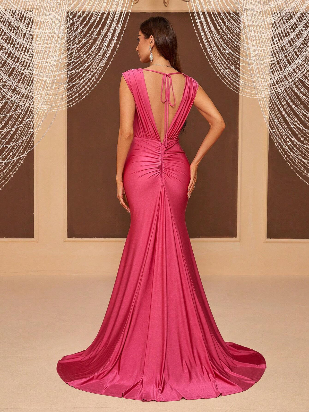 Large Backless Fish Tail Long Train Evening Dress Evening Gown