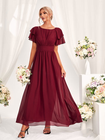 Layered Ruffle Sleeve A-line Bridesmaid Dress