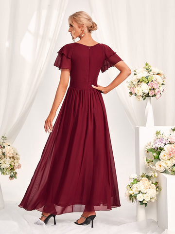Layered Ruffle Sleeve A-line Bridesmaid Dress