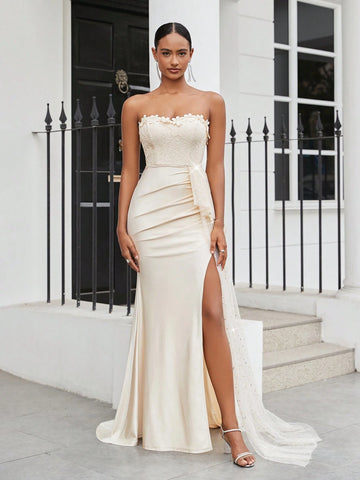 Legant, Soft, Elegant, Delicate, Romantic, Fashionable Women's Apricot Wedding Guest Bachelorette Party Back To School Season Graduation Season Prom Formal Dinner Dress