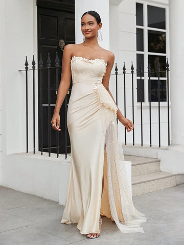 Legant, Soft, Elegant, Delicate, Romantic, Fashionable Women's Apricot Wedding Guest Bachelorette Party Back To School Season Graduation Season Prom Formal Dinner Dress