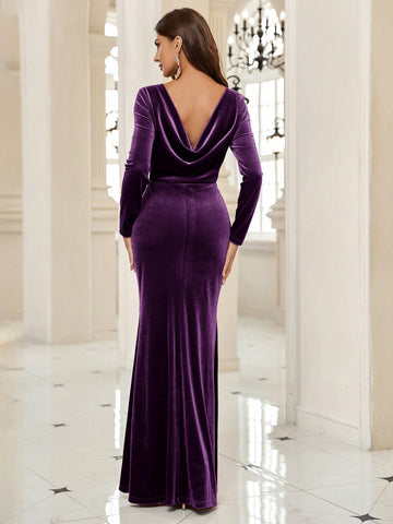 Long Sleeve Velvet Mermaid Bridesmaid Dress