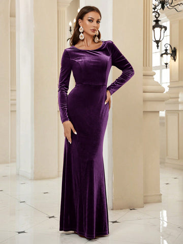 Long Sleeve Velvet Mermaid Bridesmaid Dress