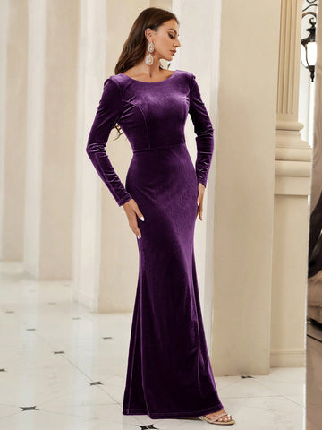 Long Sleeve Velvet Mermaid Bridesmaid Dress