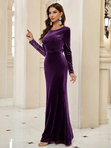 Long Sleeve Velvet Mermaid Bridesmaid Dress