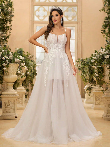 Luxurious Handmade Beaded Lace Sheer Bodice And Back With Boning Detailing, Wide Umbrella Train Bridal Gown For Women