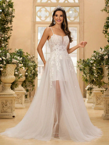 Luxurious Handmade Beaded Lace Sheer Bodice And Back With Boning Detailing, Wide Umbrella Train Bridal Gown For Women