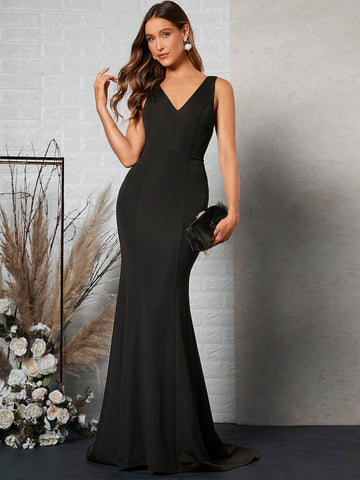 Mermaid Hem Solid Formal Dress
