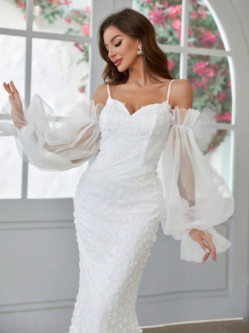 Mermaid Style Wedding Dress With Oversized Lantern Sleeves